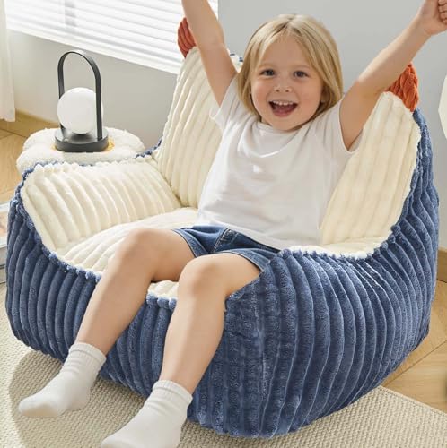 Image of Kisoy Bean Bag Chair, Bean Bag Sofa with Memory Foam Filler for Boys and Girls Soft Faux Fur Fabric Floor Chair for Gaming, Reading Relaxing,Blue