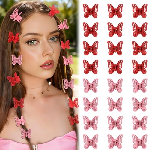 Pack de 24 Pinzas Pequeñas Mariposa en Rojo y Rosa miniatura 1