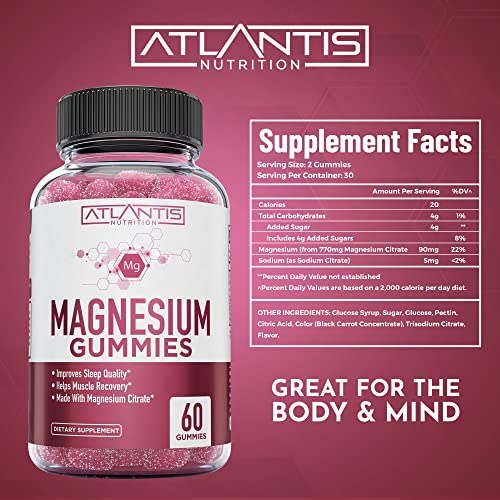 Atlantis Nutrition MAGNESIUMGUMMIES60 Magnesium Gummies - 770 Mg Magnesium Citrate - Promotes Calmness & Improves Sleep. Helps Muscles Recover & Relieves Cramps thumb #4