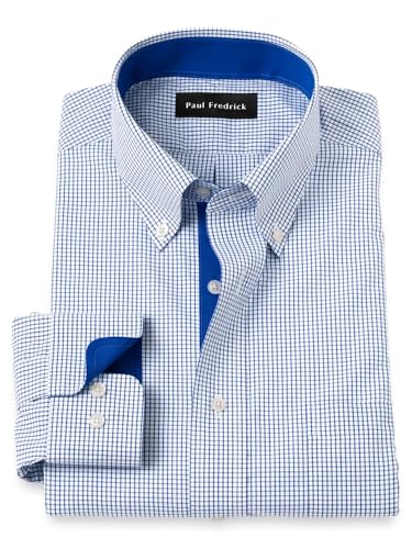Paul Fredrick Men's Slim Fit Non-Iron Cotton Check Dress Shirt