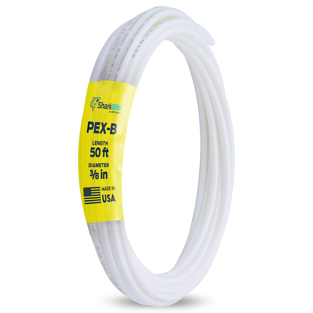 SharkBite 3/8 Inch x 50 Feet White PEX Pipe Flexible Water Tubing for Plumbing, PEX-B, U855W50
