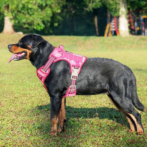 Image of Beebiepet Heavy Duty Tactical Dog Harness for Small Dogs, No Pull Adjustable Pet Harness Reflective Service Training Easy Control Pet Vest Military K9 Working Dog Harnesses- Large, Pink Camo