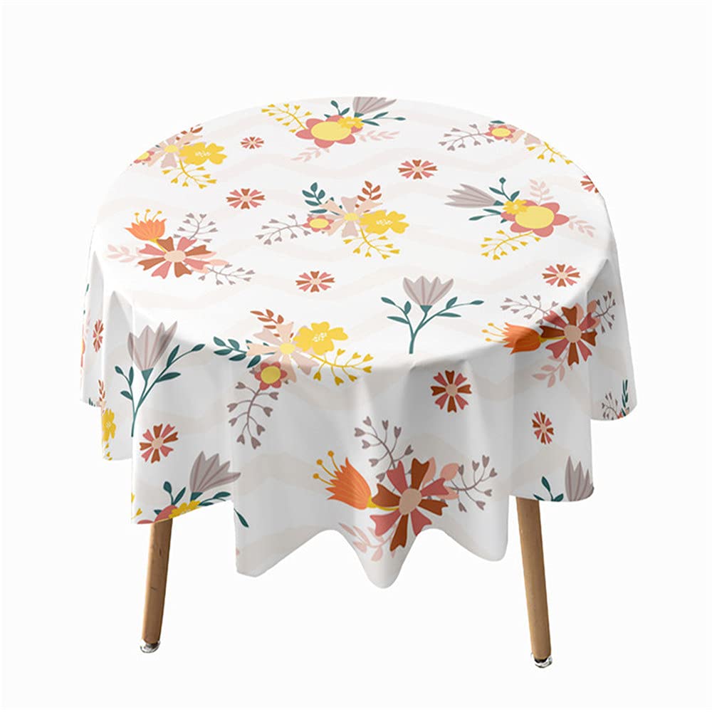 Highdi White Floral Round Tablecloth Waterproof Dust-Proof Circular 3D Print Polyester Table Cover Wipe Clean, For Dinner Kitchen Holiday Bistro Garden Outdoors (,Diameter 150Cm)