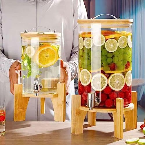 Distributeur de boissons froides avec robinet, support en bois, idéal pour les fêtes et l'utilisation quotidienne, contenance, design transparent