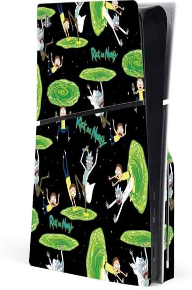 Skinit Decal Gaming Skin Compatible with PS5 Slim Disk Console - Officially Licensed Adult Swim Rick and Morty Portal Pattern Design