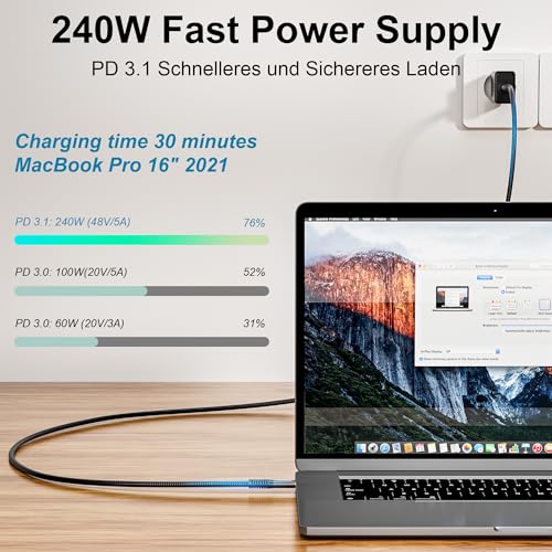CAKOBLE usb 4 kabel 1m, mit thunderbolt 4 kabel,Kompatibel mit thunderbolt 3 kabel Unterstützt 8K HD Display, 40 Gbit/s Datentransfer, 240W USB-C auf USB-C Ladekabel,Laptops, Hub, Docking-Station – Bild 3