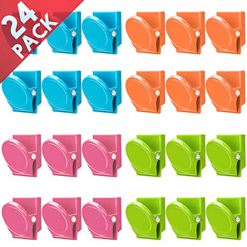 Magnetic Clips, 24 Pieces Magnetic Metal Clips, Refrigerator Whiteboard Wall Fridge Magnetic Memo