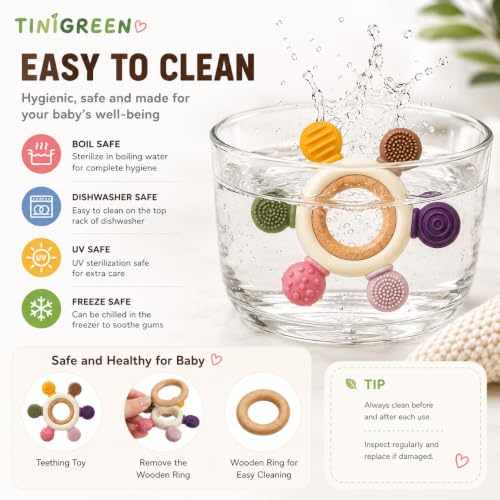 Image of Silicone & Wooden Baby Teether for 0-12 Months