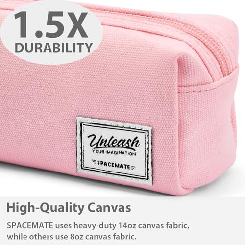 Image of SPACEMATE Pencil Case Pouch Box Bag School Supplies Girls Boys Kids, Cute Preppy Stuff Large Big Capacity Aesthetic Canvas Pen Organizer, Back to College Stationary, Pink, Simple Style, 1200ml