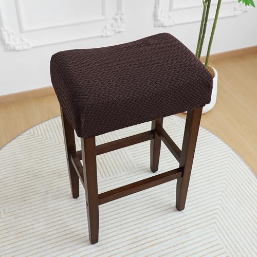 Image of Waterproof Brown Rectangle Bar Stool Covers Set of 2 18x14x4 Stretch Backless Counter Height Barstool Cushion Slipcovers Washable Replacment