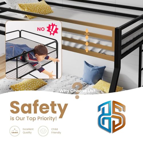 Image of Metal Bunk Bed for Adults and Kids, Sturdy Steel Frame with Guard Rails (3 X 6 Ft) | White Finish | Space Saving Design | DIY Assembly for Home and Bedroom