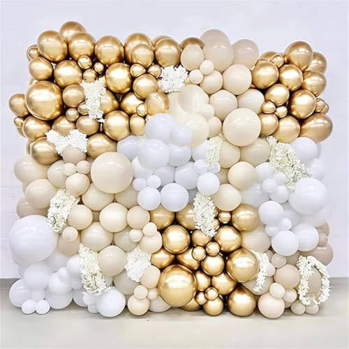 Image of AR Giftzadda Sand White and Gold Balloons 77 pcs Sand White Gold Chrome Balloons Garland Kit for Welcome Wedding Birthday Anniversary Party Decorations (DP 4)
