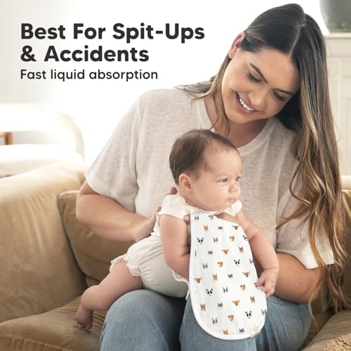 Image of 5-Pack Muslin Burp Cloths Baby Boy, Girl - Very Absorbent Baby Burp Cloth Rags, 8-Layers Viscose Derived from Bamboo Cotton Muslin Towel, Super Soft Spit Up Rags, No Shrink Washcloths (Pets & Paws)