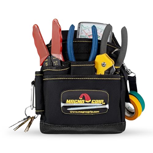 MagnoGrip 9-Pocket Magnetic Tool Pouch Heavy-Duty 1680D Ballistic Polyester Durable and Water-Resistant Tool Belt Pouch with Magnetic Storage for Carpenters Electricians & DIY Enthusiasts - Black.