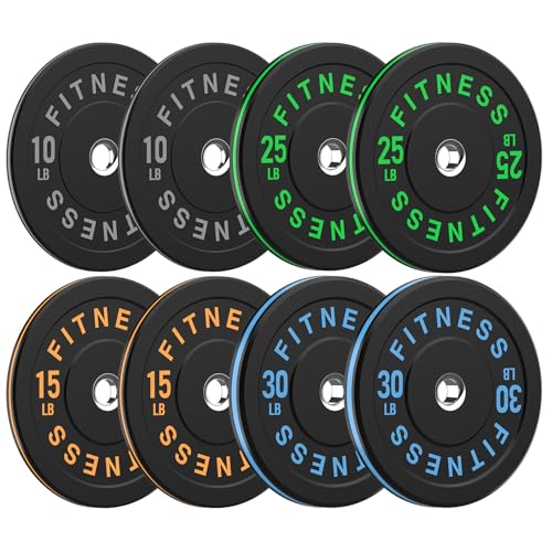 AMGYM Black Bumper Plates Pro Rubber Weight Plates with Colored Rim, Low Bounce Strength Training Plate for Home & Gym, 2 Inch Olympic Standards Weight 160lb Set, Vibrant Barbell Weight Plates for Weight Lifting