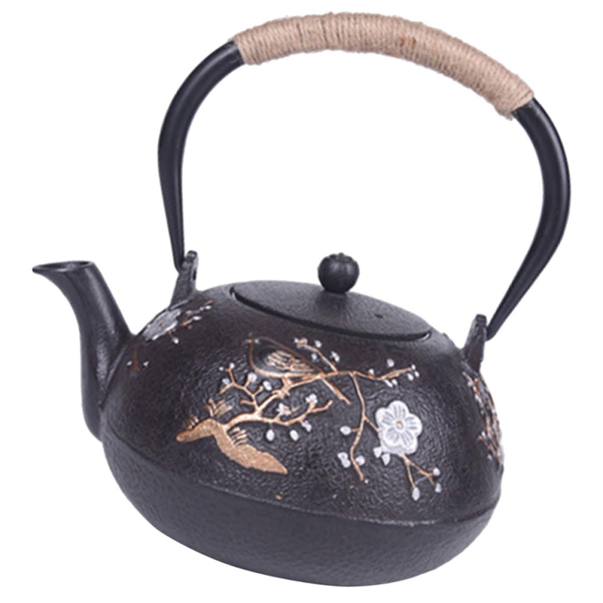 DOITOOL Tetera de Hierro Fundido Tetsubin Pequeña Infusor y Asa Antiquemaduras Tetera Retro para Hogar y Oficina Conservación de Calor para Preparar Té Uso Interior y Exterior