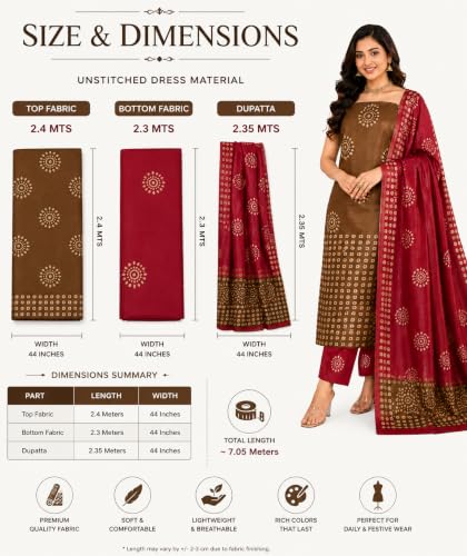 Image of HAIDER ALI AND SONS Women's Cotton Silk Batik Print Unstitched Dress Material with Dupatta | Handloom Salwar Suit Material | Kurta Fabric, Bottom & Dupatta Set | Ethnic Wear for Office