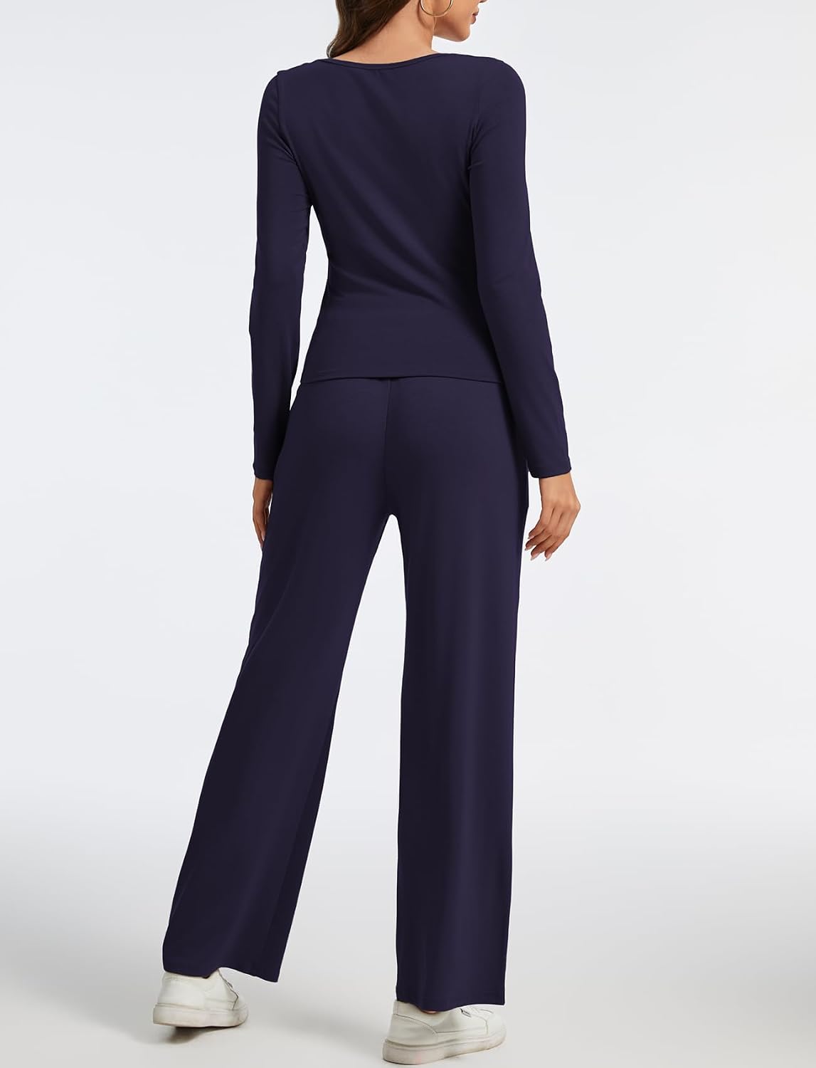 Women’s Travel Outfit 2 Piece Set – Ruched Long Sleeve Top & Wide Leg Pants Matching Lounge Set for Airport