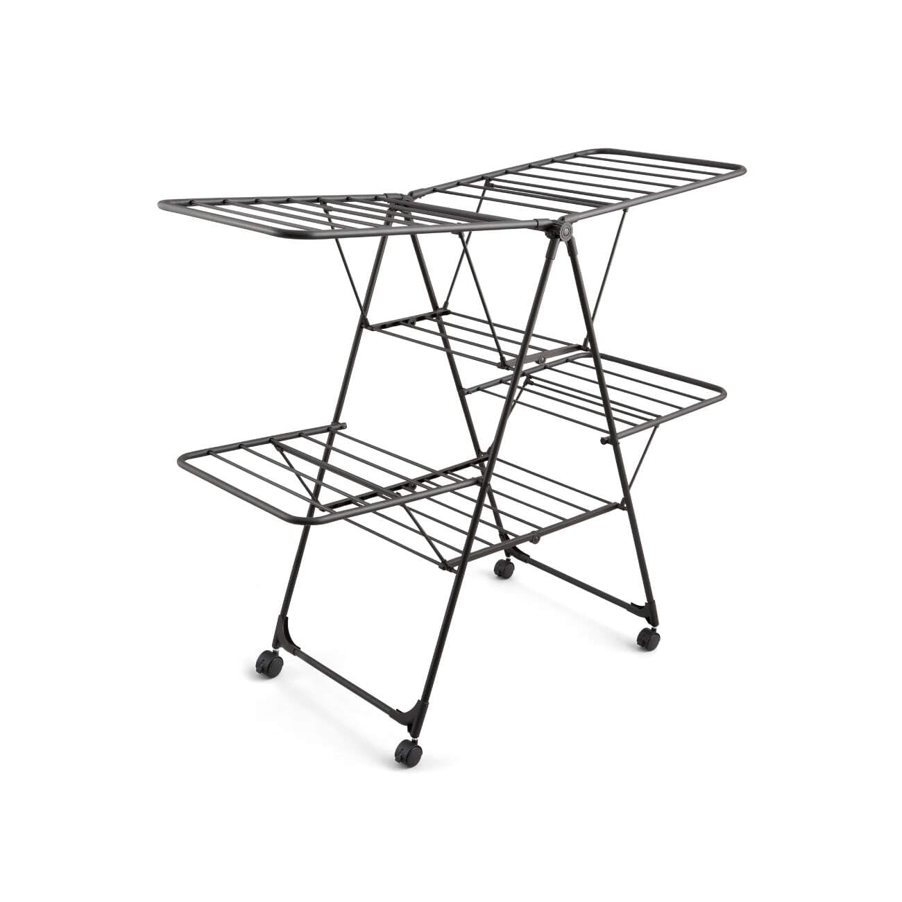 Swan Stealth Jumbo Collapsible Clothes Airer with 26m of Drying space, 30kg Weight Capacity, Integrated Wheels, Anti-Slip Coating and Easy Storage, Black