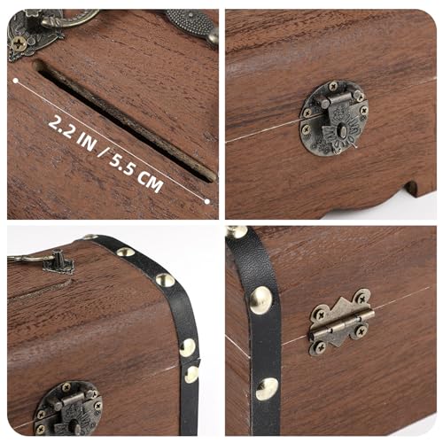 Ciieeo Small Wooden Treasure Chest Piggy Bank, Vintage Money Box with Heart Shape Lock and Key for Storage Coin, Jewelry, Antique Home Decor, 5.7 x 4.1 x 3.9in by Ciieeo - Image 6