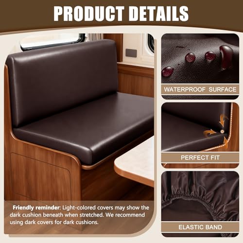 Image of SearchI PU Leather RV Dinette Cushion Covers, Stretch Camper Cushion Slipcovers for Travel Trailer Couch RV Booth Seat, Replacement Camper Sofa Chair Protector(1 Backrest Cover & 1 Bench Cover, Brown)