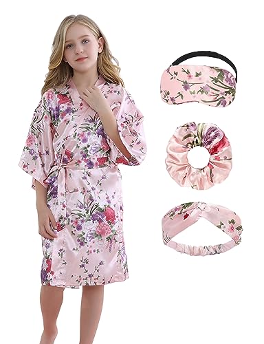 SEALINF Kids Girl's Floral Robe for Birthday Spa Parties Wedding Getting Ready Sleeping Gown (Pink, Tag 8)