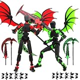 YOKUSHI T13 Action Figure Set (Assembly Completed), 2 PCS Death Titan 13 3D Printed Dummy Robo 13 Ornaments Weapon Upgrade Robot Desk Top Decor for Desktop Decorations Gifts (Green+Red)