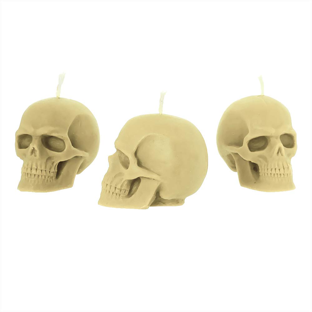 Bougies Tête De Mort En Cire D'abeille Bio - Lot De 3 - Noir Gothique Halloween - Bougies Rituelles NKlaus - 5