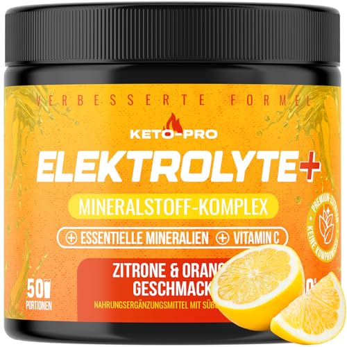 Keto-Pro Keto Elektrolyte 250 g | Elektrolyt Pulver zur Unterstützung von Fasten Gesundheit und Fitness | Electrolyte Powder Ohne Zucker | 50 Portionen | Zitronen-Orangen-Geschmack