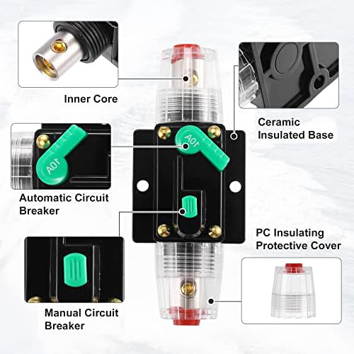 2 Pcs DC 12V- 48V 10Amp Car Circuit Breaker with Manual Reset Automotive Inline Fuse Holder Protector Black Green