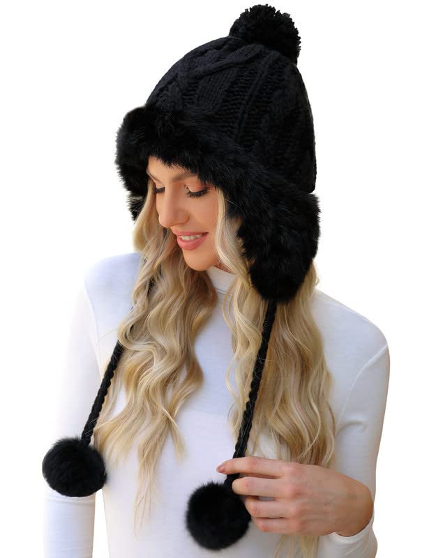 Clearlove Damen Winter Mütze Schwarz Einfarbig Warm Elegant Trapper Beanie...