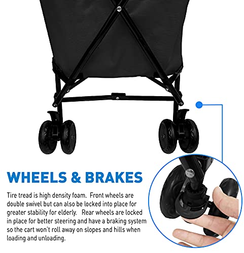 Easygo Rolling Cart Folding Grocery Shopping Cart Laundry Basket Rolling Utility Cart With Wheels – Removable Canvas Bag, Versa Wheels & Rear Brakes - Easy Folding 120Lb Capacity – Copyrighted, Black #TOP2