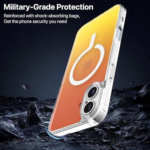 Image of eller sante Eternity Magpro Back Cover Case for iPhone 16 Plus Scratch Resistant Acrylic Camera Lens TPU Shockproof Support Mag-Safe Wireless Charging- Yellow & Orange