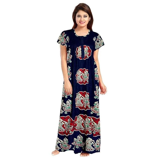 Image of Nighty for Women Cotton Printed Maxi Gown Ankle Length Nighty Night Dress Gown for Women Maxi - Free Size (Pack of 4)