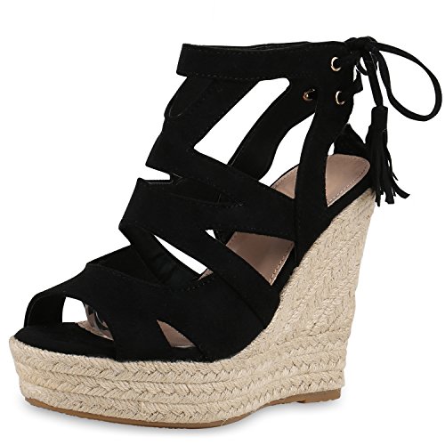 SCARPE VITA Damen Sandaletten Bast Keilabsatz Espadrilles Wedges...