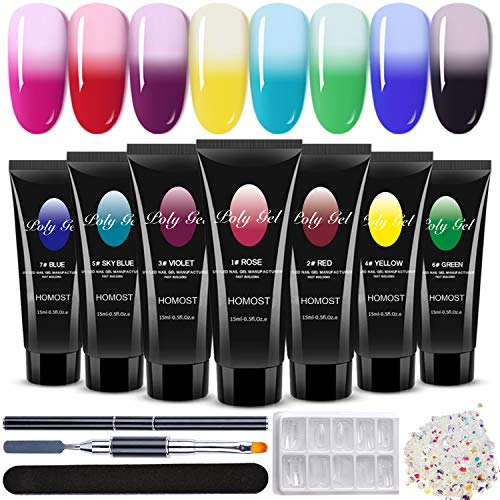 Poly Nail Extension Gel Kit, Temperature Change Polygel Nail Starter Kit, 8 Colors Builder Gel Extension Nail Gel Kit