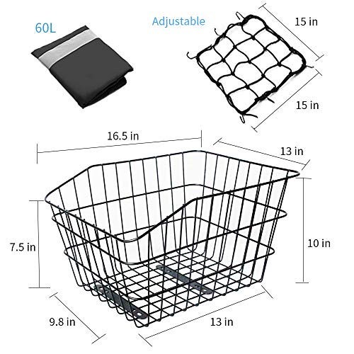 Hoobbii Rear Bike Basket, Waterproof Metal Wire Bicycle Basket with Adjustable Cargo Net and Waterproof Rainproof Cover… - Image 2