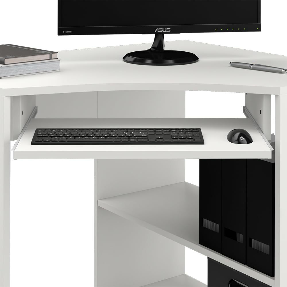 Vicco Scrivania angolare Odin, Bianco, 83 x 76 cm | con ripiano estraibile per tastiera e superfici di appoggio