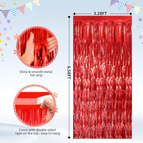 Image of GCB 2 Pack Red Tinsel Backdrop, Fringe Curtains, Red Foil Tinsel Party Streamer Backdrop Curtains for Valentines Day, Wedding Photo Backdrop Party Decorations for Wedding Anniversaries Bridal Shower