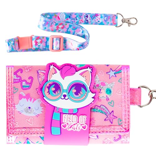 PinkSheep Kinder Geldbörse für Mädchen von 4-18 Jahren Trifold, Jugend Geldbörse mit Lanyard Zippered Coin Pocket Kartenhalter, Novelty Geldbörse für Kinder Geburtstag Geschenke