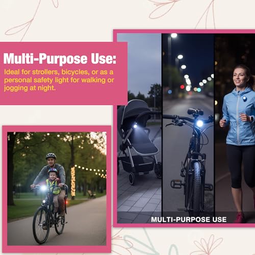 Image of Safe-O-Kid Universal Baby Stroller LED Light - Waterproof, Multipurpose, Adjustable Night Lights with Batteries for Outdoor Safety, Black, Pack of 2