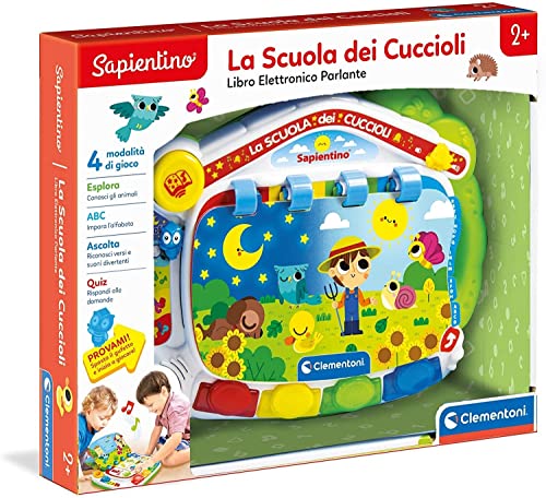 Clementoni 17436 Sapientino La Scuola dei Cuccioli Libro Elettronico Parlante, Versione in Italiano, Gioco Educativo 3 Anni, Libro Fattoria Animali, Multicolore