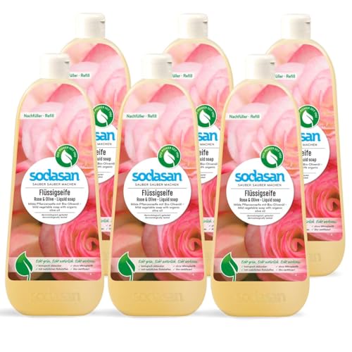 Image of Sodasan Liquid Soap Rose & Olive Refill (6 x 1000 ml)