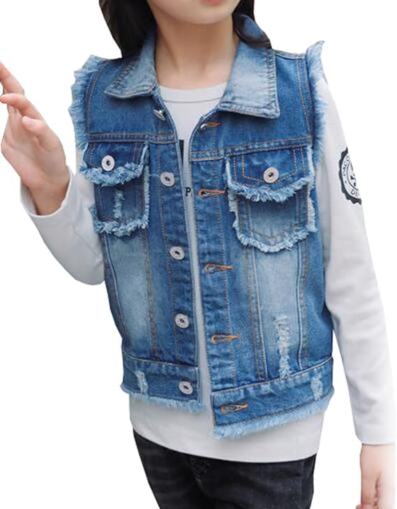 Solid color Girl Vest Burr cowboy Jacket Vest Children Sleeveless Jean Cardigan Outerwear2