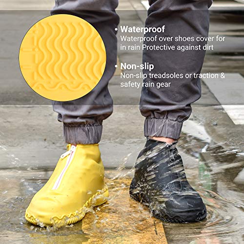 ATOFUL Reusable Silicone Waterproof Shoe Covers, Silicone Shoe Covers with Zipper No-Slip Silicone Rubber Shoe Protectors for Kids,Men and Women (Yellow, L) - Thumbnail 5