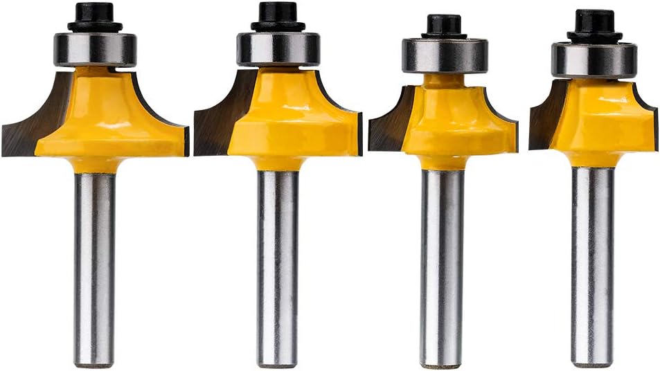 HandsEase 4Pcs 1/4-Inch Shank Round-Over Edging Router Bit Set Woodworking Milling Cutter Tools Corner Rounding Edge-forming Bit