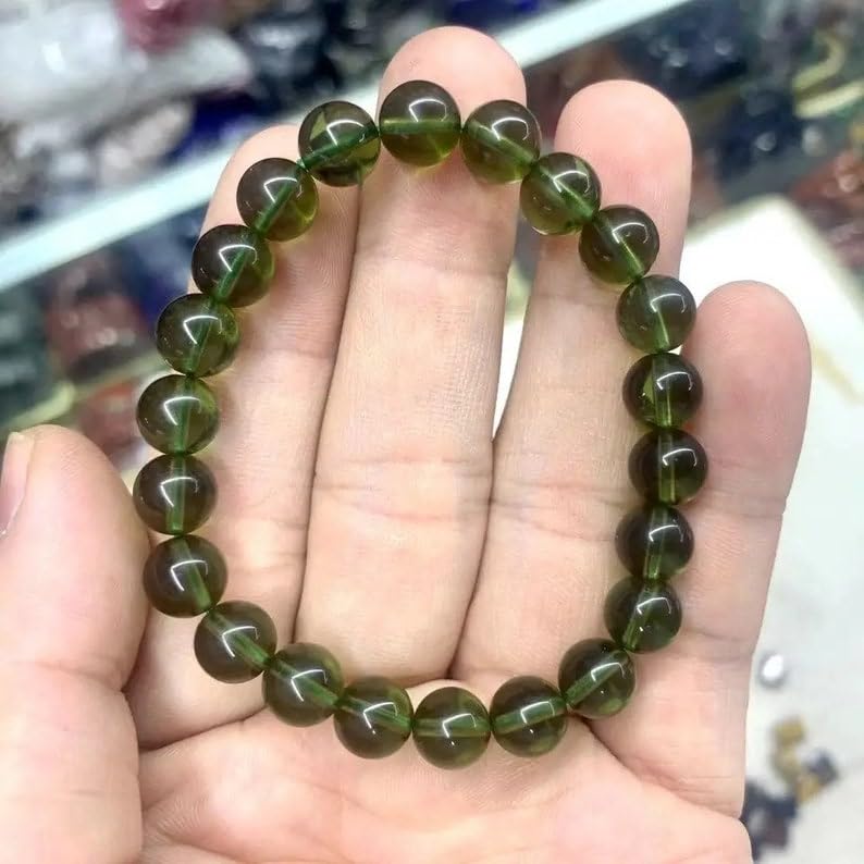 Natural Natural moldavite 8mm rondelle smooth 7inch Semi-Precious Gemstones Beaded Bracelets for Men Women Healing Crystal Stretch Beaded Bracelet Unisex3