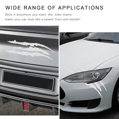 Image of 2 PCS Claw Mark Decals for Car, Headlight Sticker Waterproof Vinyl Stripes Scratch Decal, Monster Claw Scratch Mark Sticker Car Exterior Decor for SUV Pickup Truck (Silver)