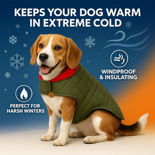 Image of Sage Square Double-Sided Quilted Dog Jacket - Weather-Resistant, Lightweight, Waterproof, Designed for Comfort & Warmth, Adjustable Fit, Perfect for Indoors or Outdoors (Quilt Red, 5XL - 28 Inch)