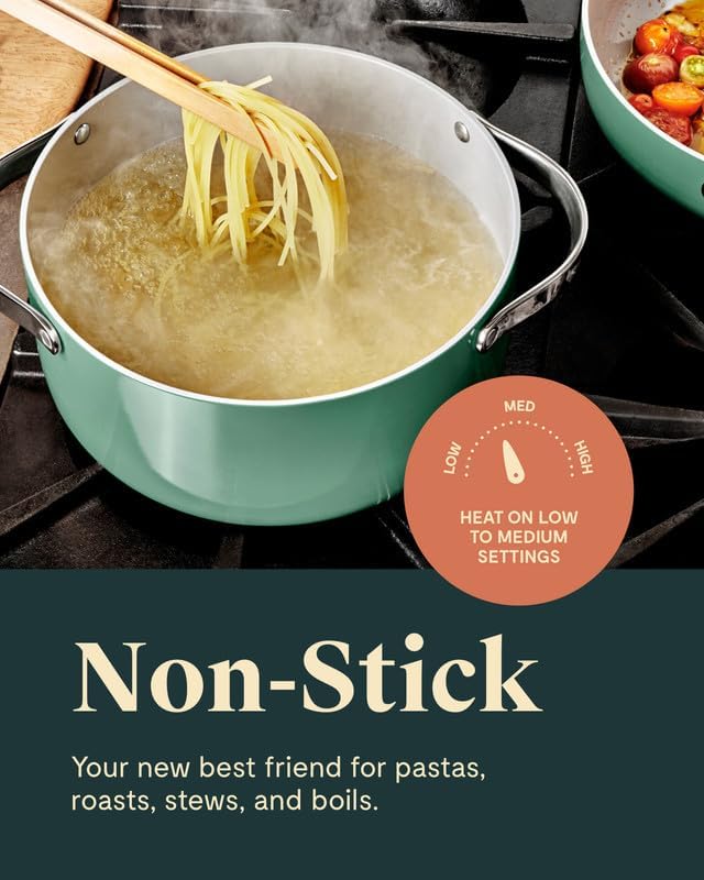 Caraway Nonstick Ceramic Dutch Oven Pot with Lid & Steamer (6.5 qt, 10.5") - Non Toxic, PTFE & PFOA Free - Oven Safe & Compatible with All Stovetops (Gas, Electric & Induction) - Black